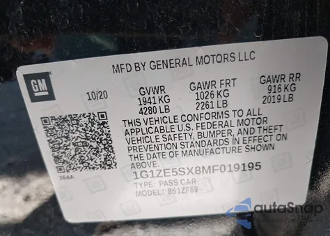 2021 Chevrolet Malibu Fwd Premier from USA, damaged, VIN 1G1ZE5SX8MF019195